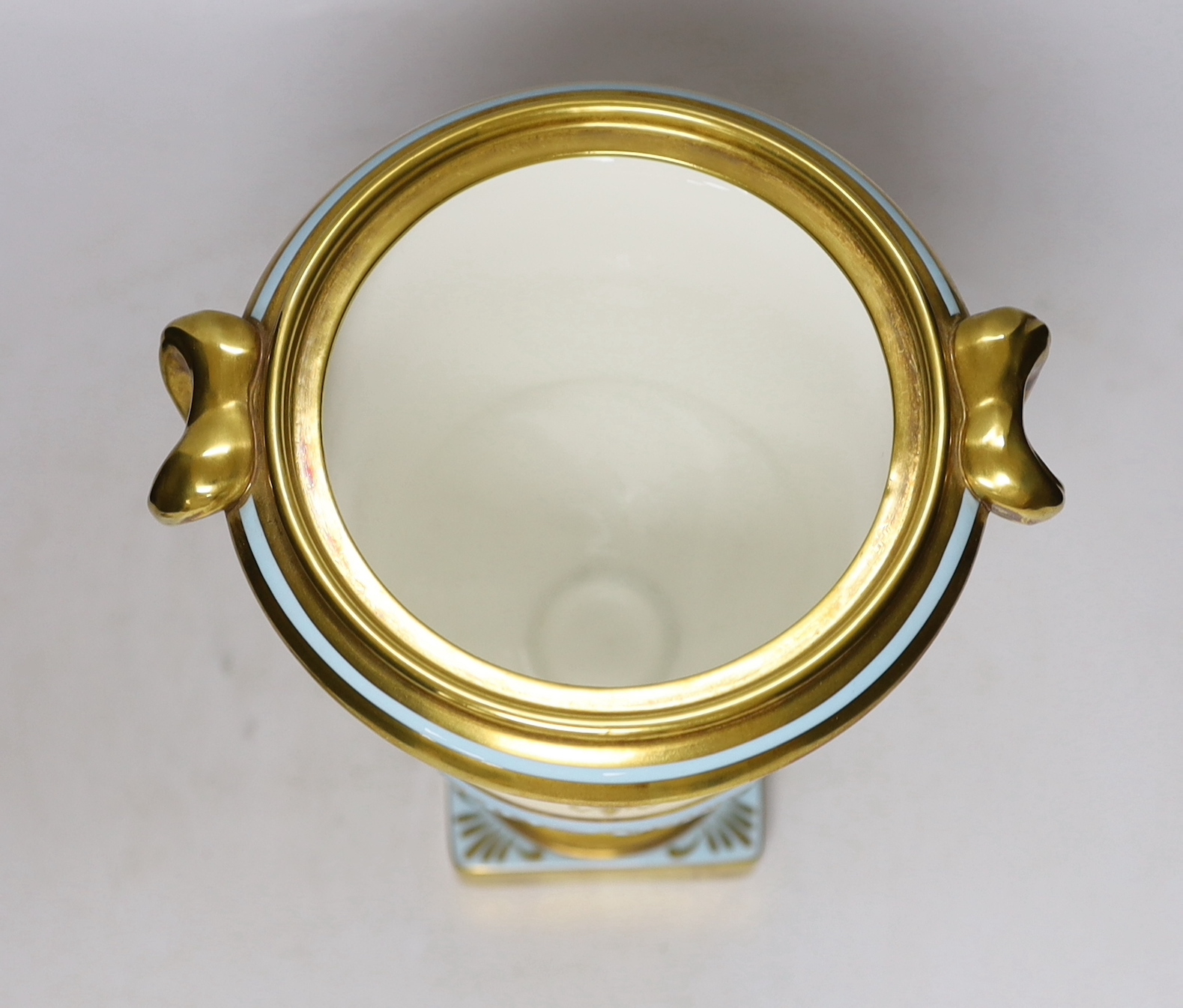 A Coalport boxed presentation urn and cover, signed M Harnett, limited edition of 50, no 40, 32cm high